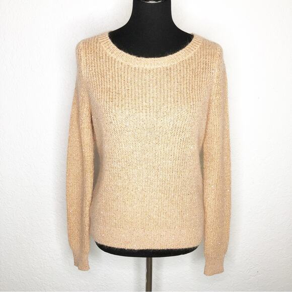 Ann Taylor peachy orange sequin sparkle mohair blend sweater size Small - Picture 1 of 13